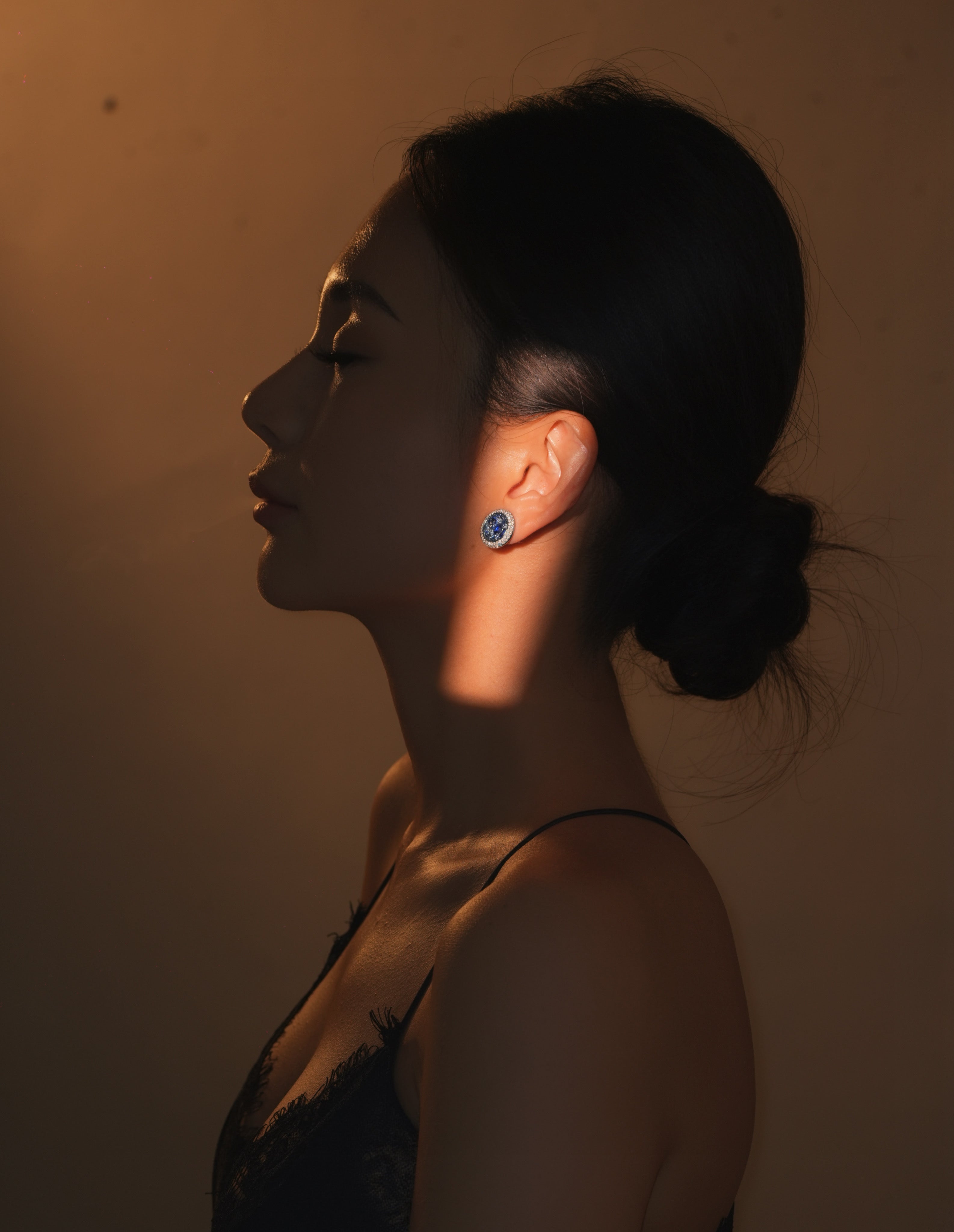 Blue Sapphire Halo Earrings