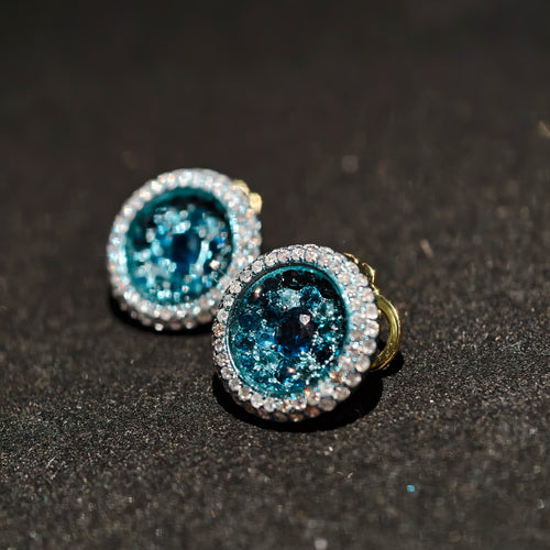 Blue Sapphire Halo Earrings