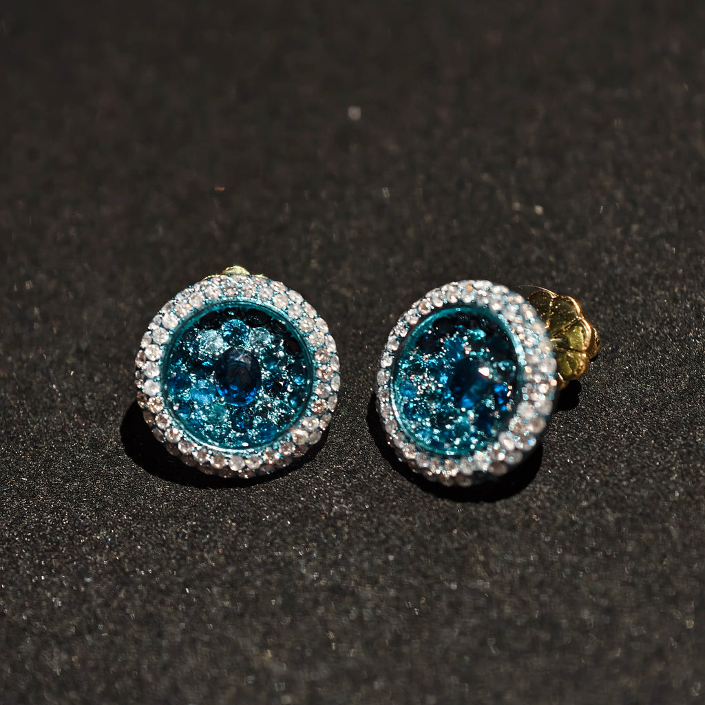 Blue Sapphire Halo Earrings