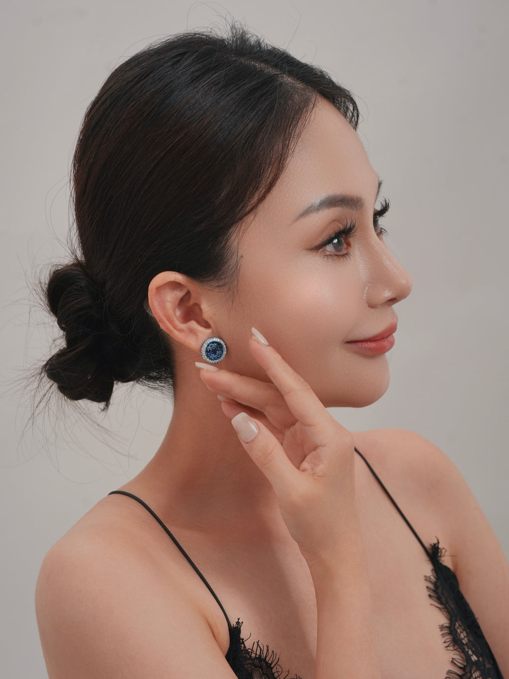 Blue Sapphire Halo Earrings